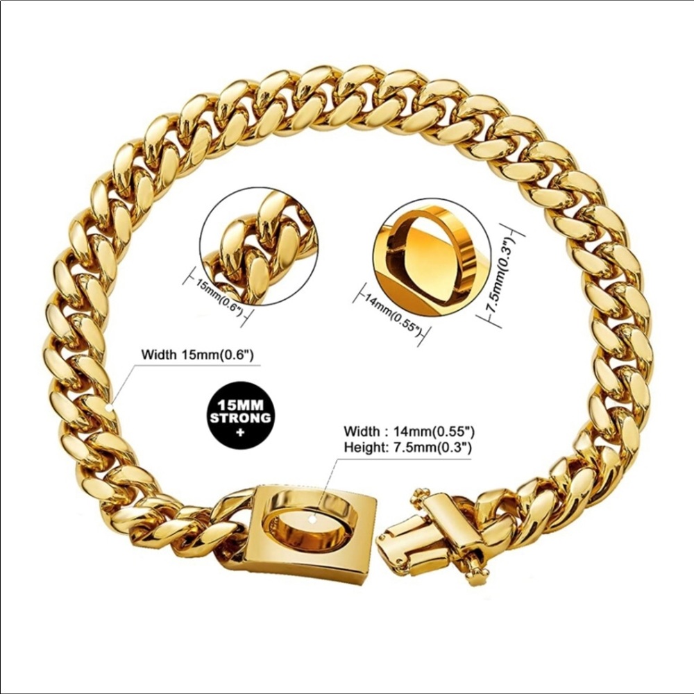 🆕️ Gold Plated Dog Chain Metal Choke Collar 15MM